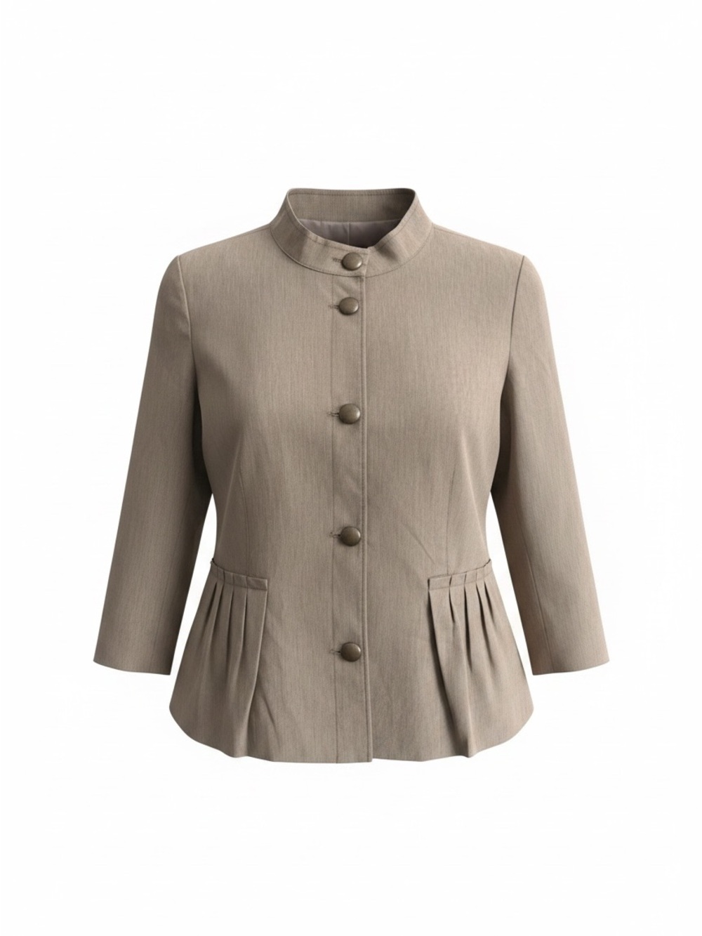 Kenneth Cole Taupe Peplum, Mandarin Collar Women's structured Jacket